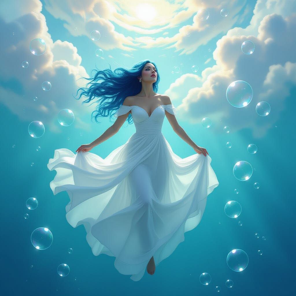 Woman with Blue Hair in Sfumato Style