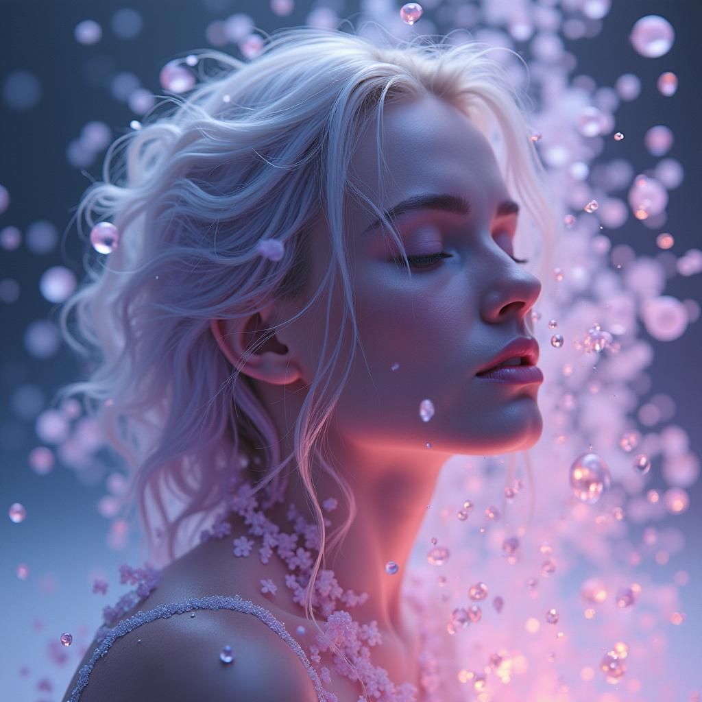 Woman in Lavender Light: Hyper-Realistic Splash Art