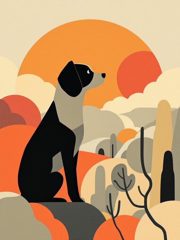 Dog in Sun: 1970s Cosmic Album Art Style