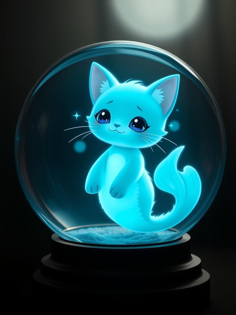 A large glass orb, inside the orb A gently smiling, luminous...