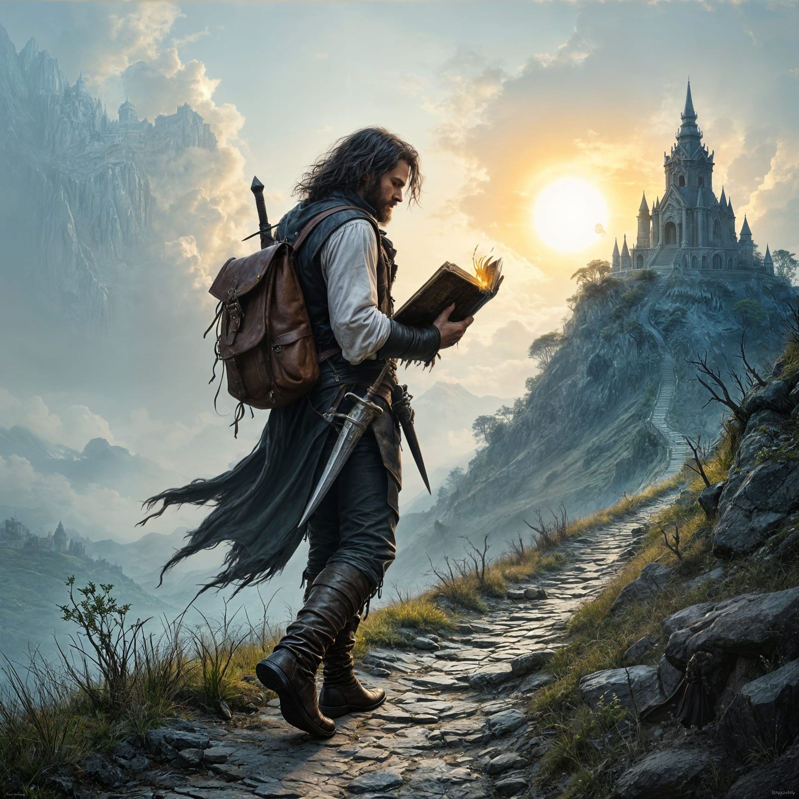 Dark Fantasy Wizard Ascends the Hill