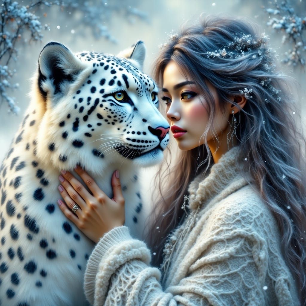 Ethereal Winter Encounter in a Snowy Landscape