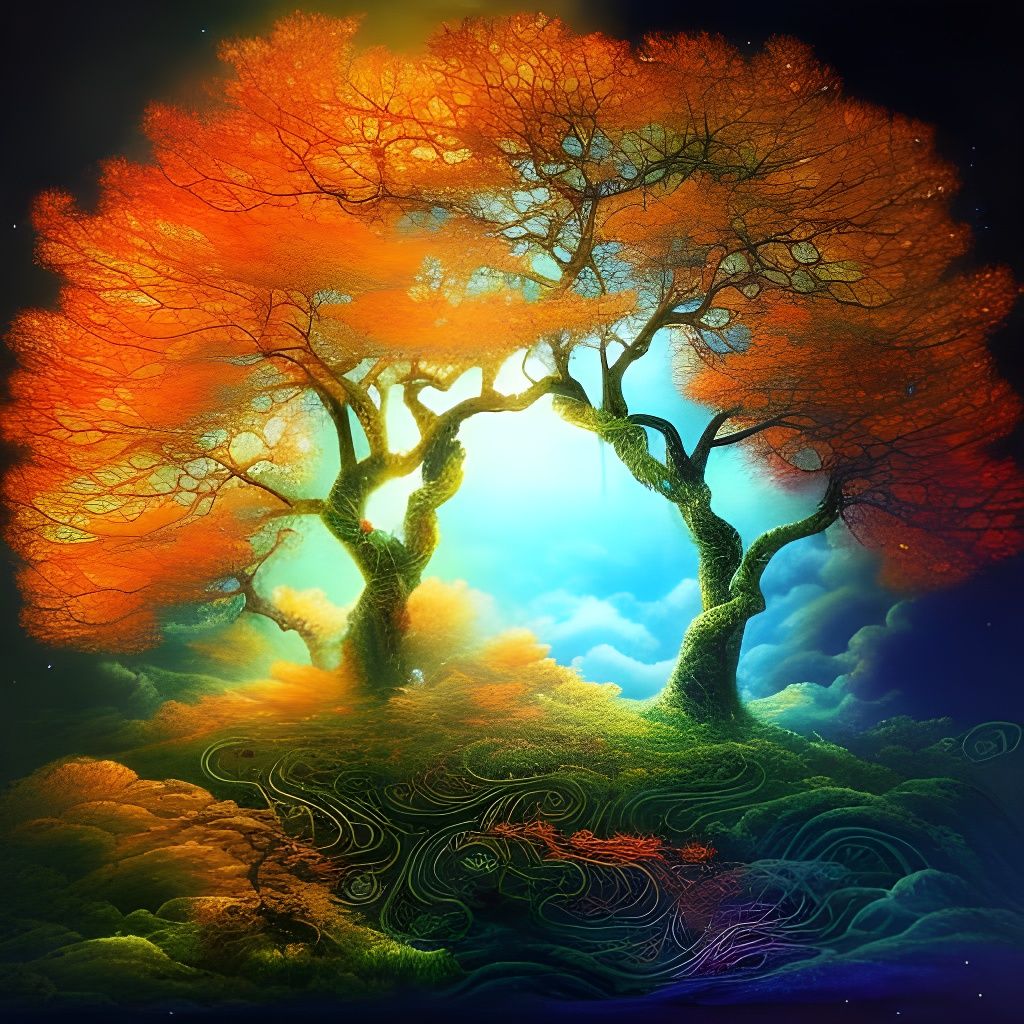 Luminescent Tree in Fantasy Landscape, Digital Art