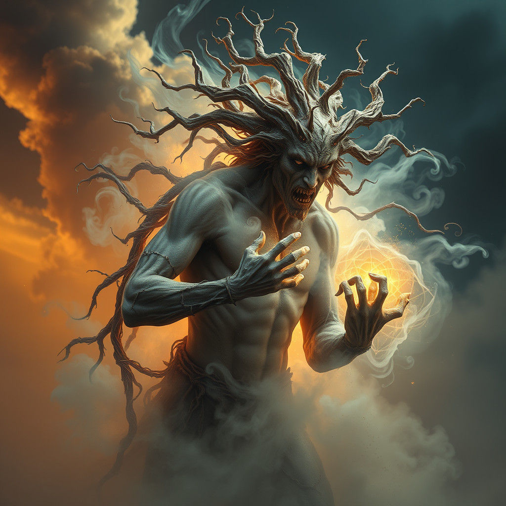 Ethereal Being's Struggle: A High-Fantasy Landscape