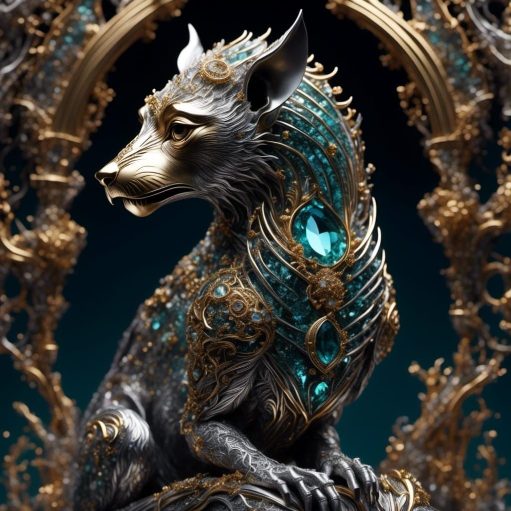 Shattered Gargoyle Sculpture in Alcohol Ink Style