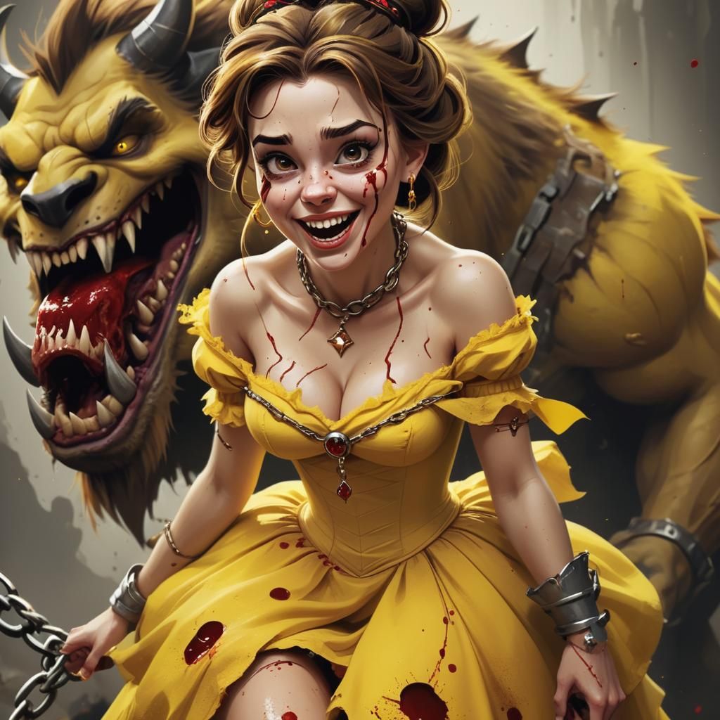 Dark Disney Belle with Beast in Abstract Style