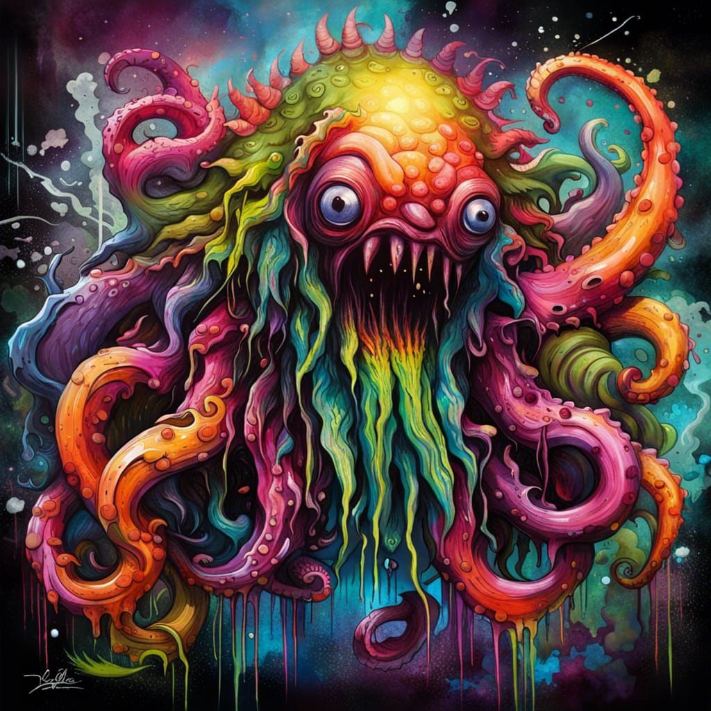Lovecraftian Monster in Graffiti Splash Art