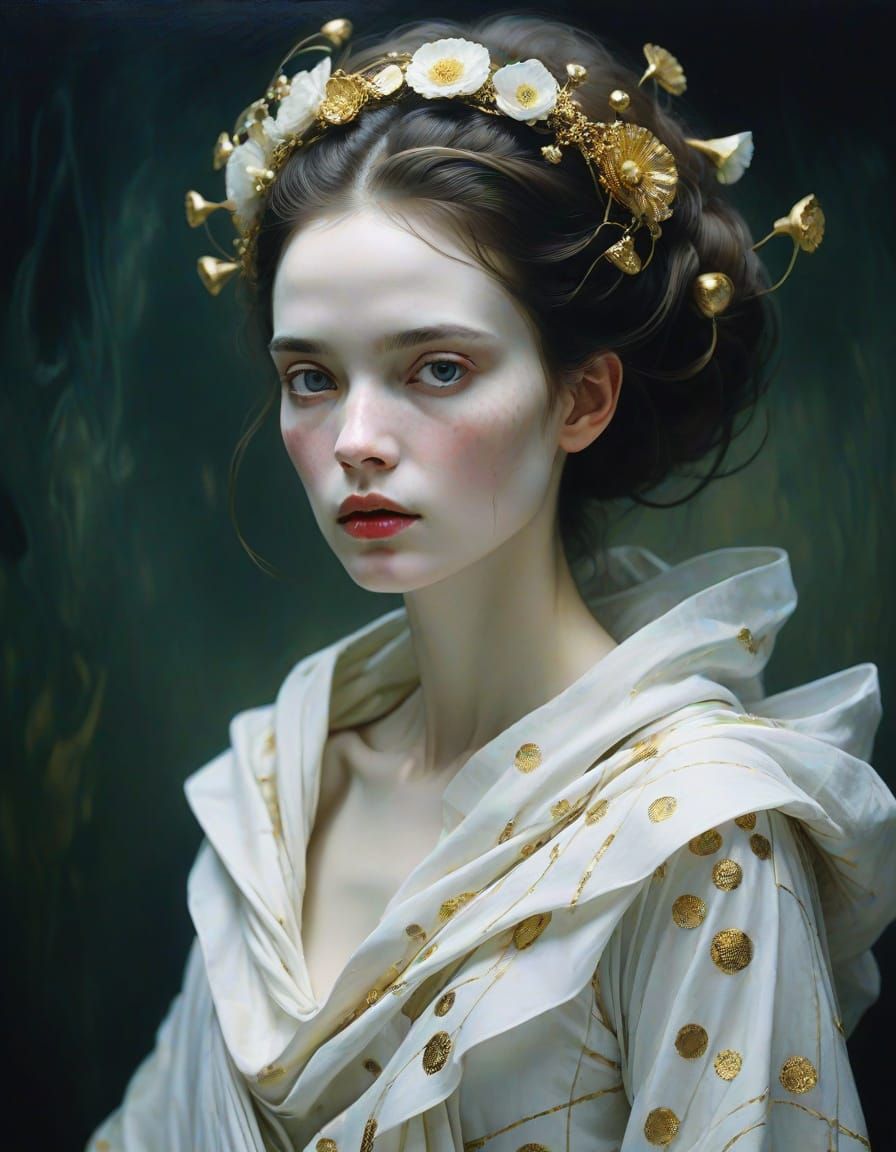 Austrian Art Nouveau Portrait in Gold and Blue