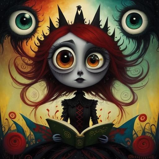 Gothic Punk Redhead Reading in Fairytale Scene