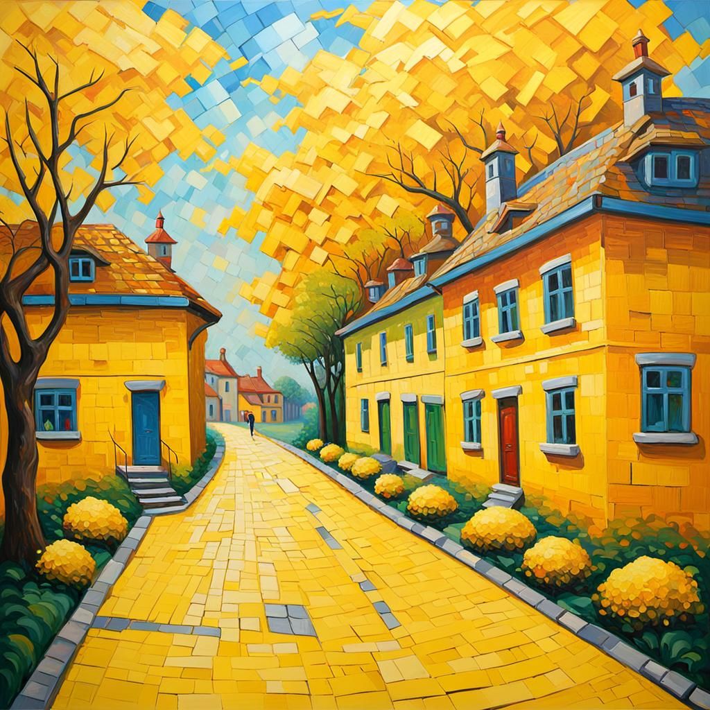 Yellow World: Neo-Impressionist Expressionist Oil Painting