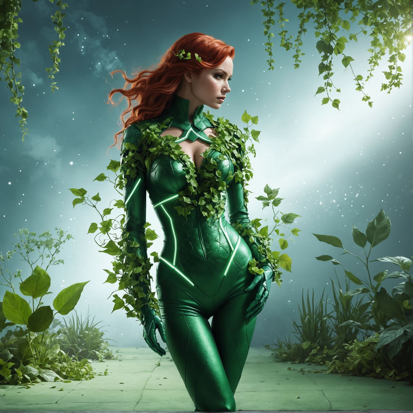 Ivy Superheroine in Harmonious Garden Setting