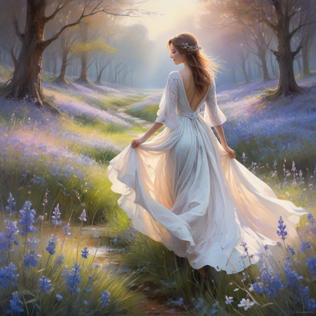 Regal Princess in Thyme Field: Watercolor Fantasy