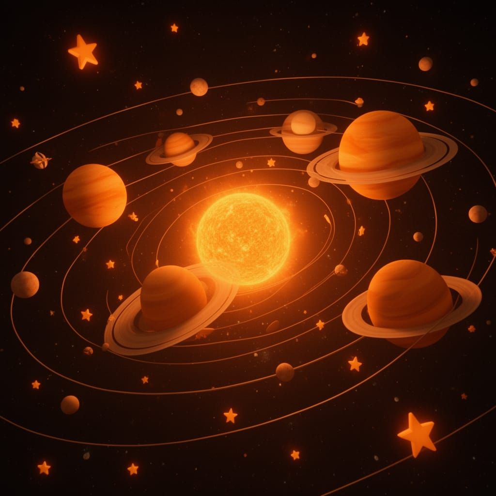 Retro-Futuristic Orange Solar System CGI Render