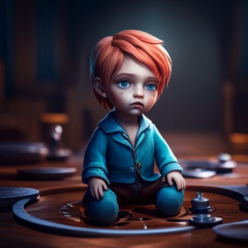 Sad Doll Boy in Dark Fantasy Style