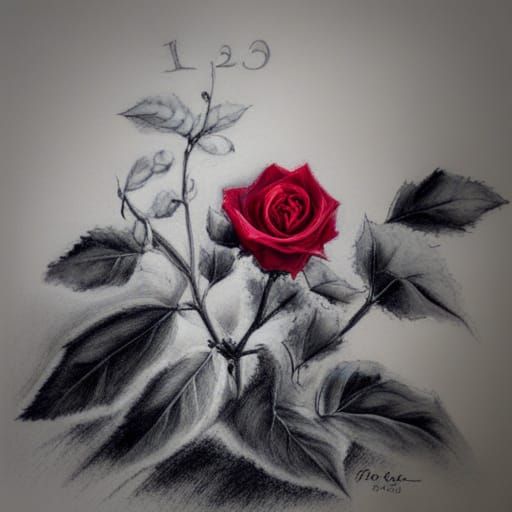 Detailed Charcoal Drawing of Rose, Robin and Holly