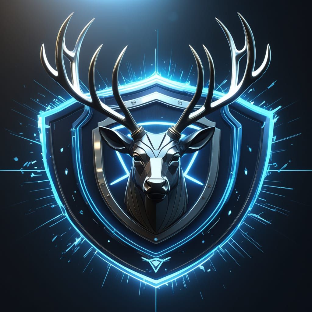 Futuristic Anime Shield Car Logo with Galloping Stag