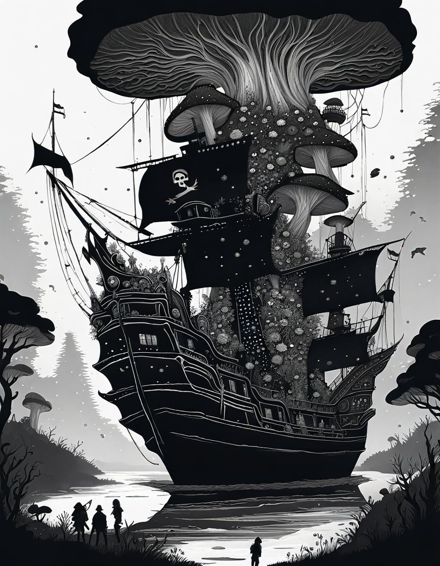Psychedelic Pirate Ship Book in Ink Splatter Art