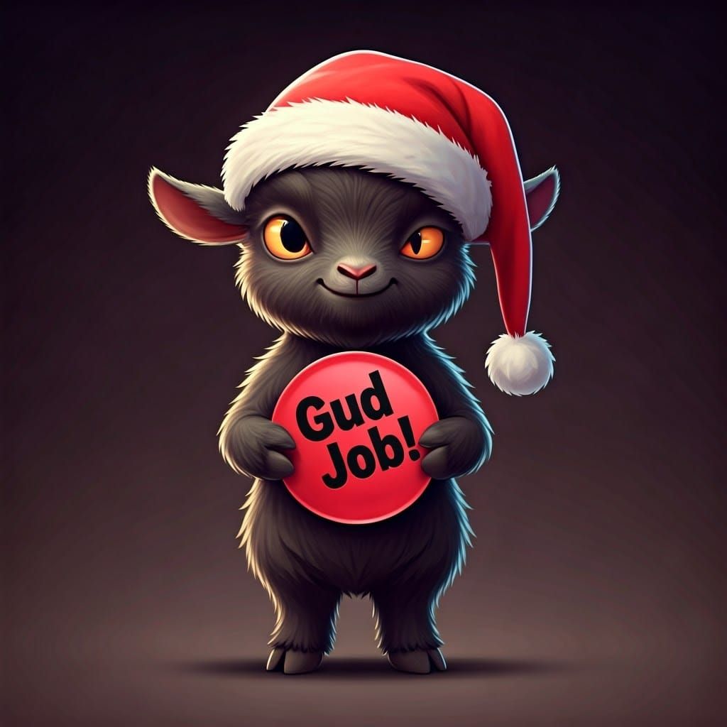 Adorable Black Goat in Christmas Hat, Blending Cute and Edgy...