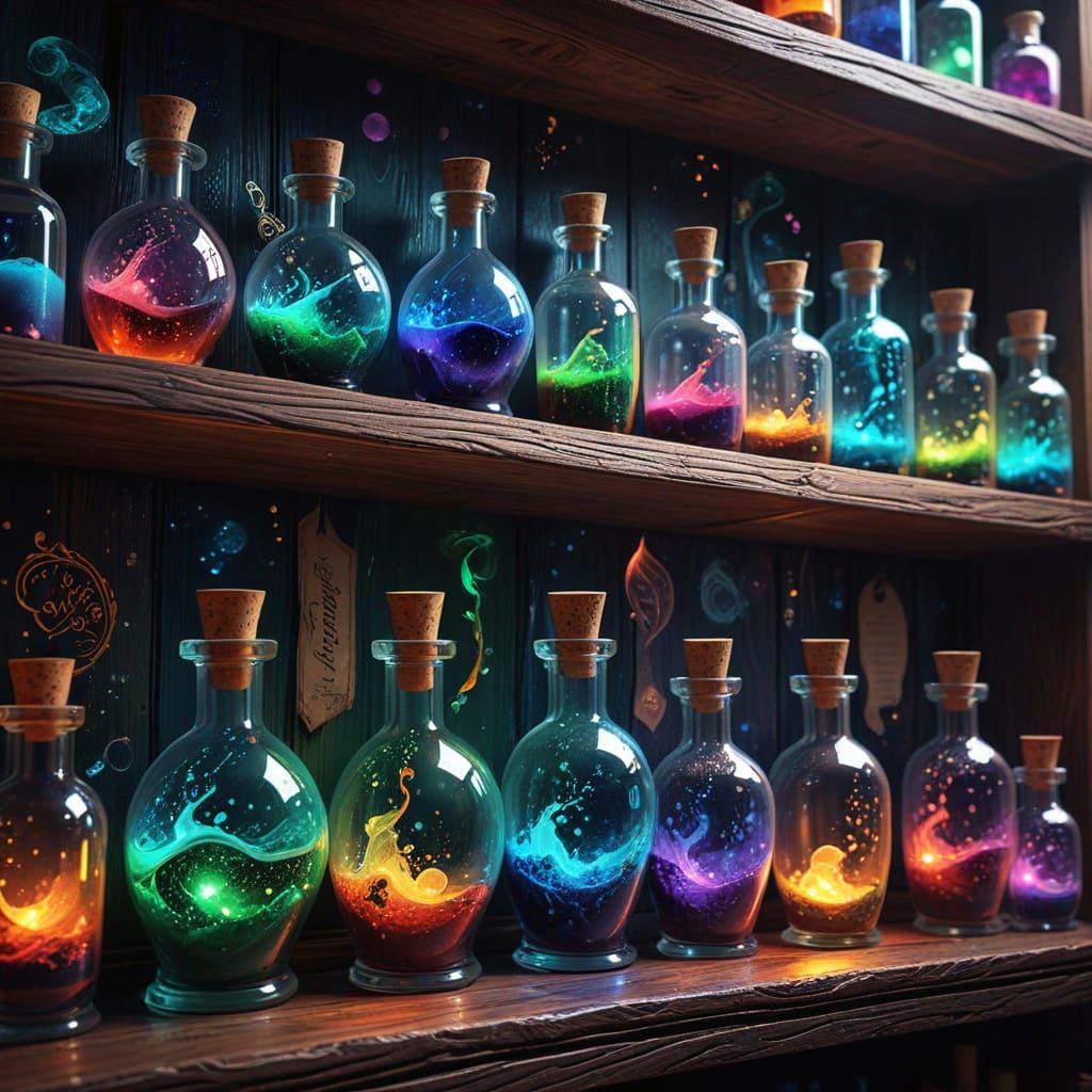 Magical Potions Collection in Whimsical Fantasy Art