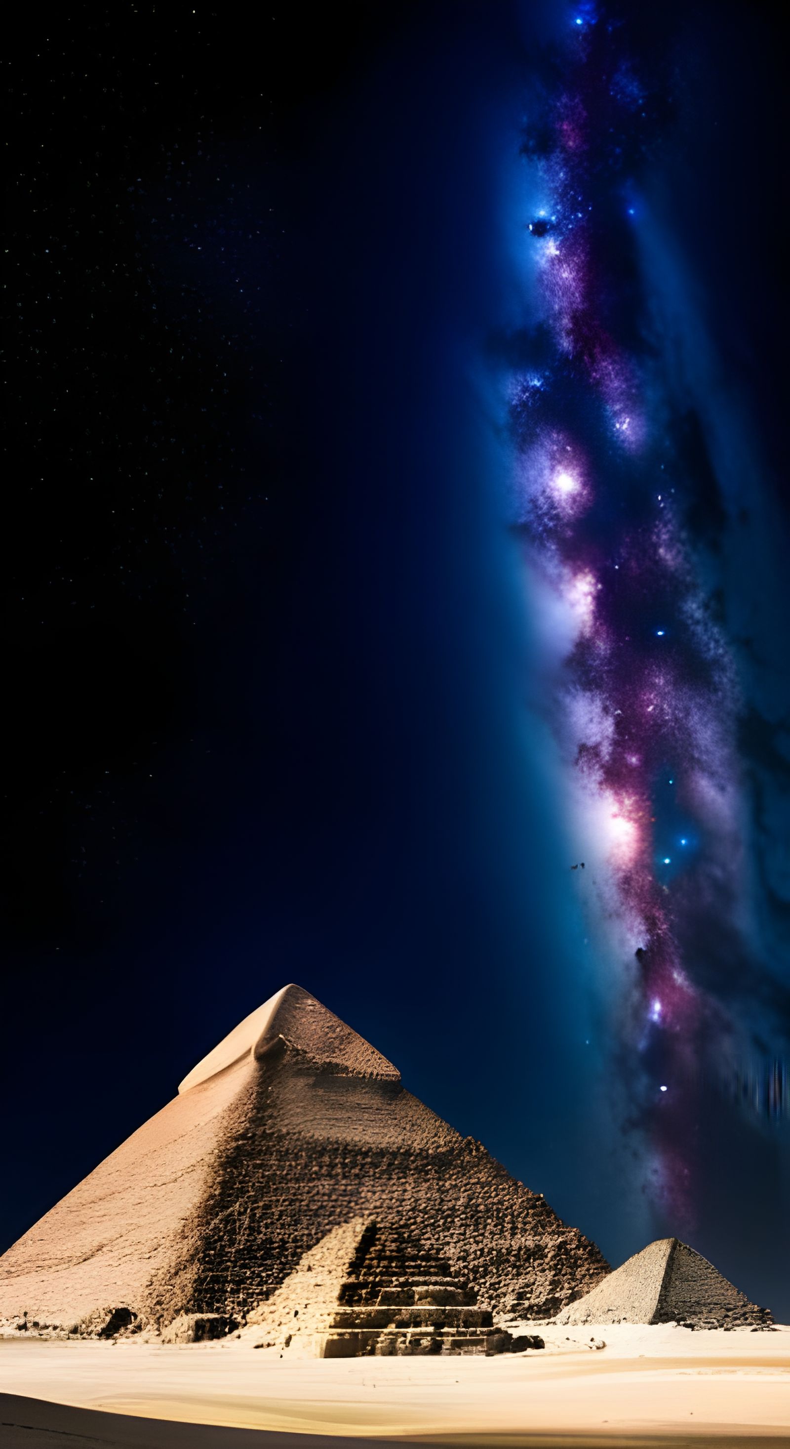 Egyptian Pyramids Under Orion Stars at Night