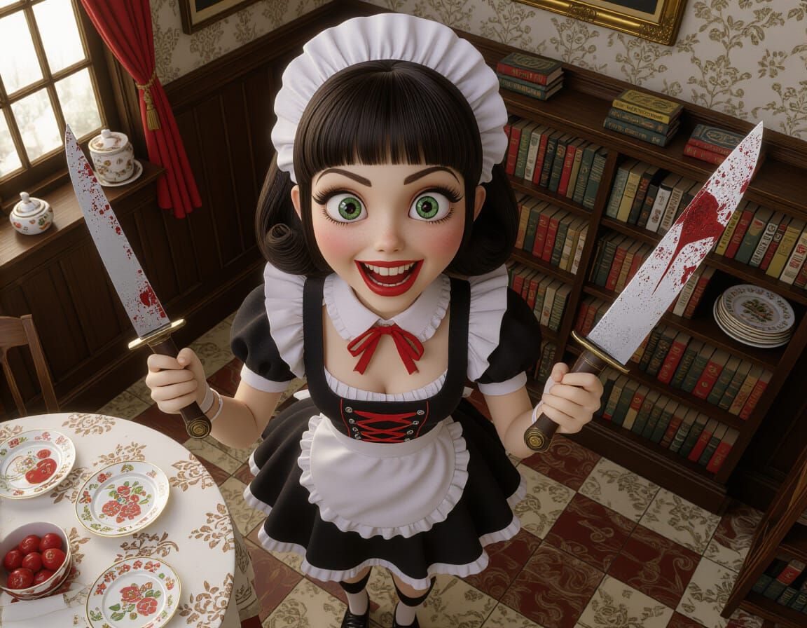 Yandere Maid in Grungy Body Horror Style