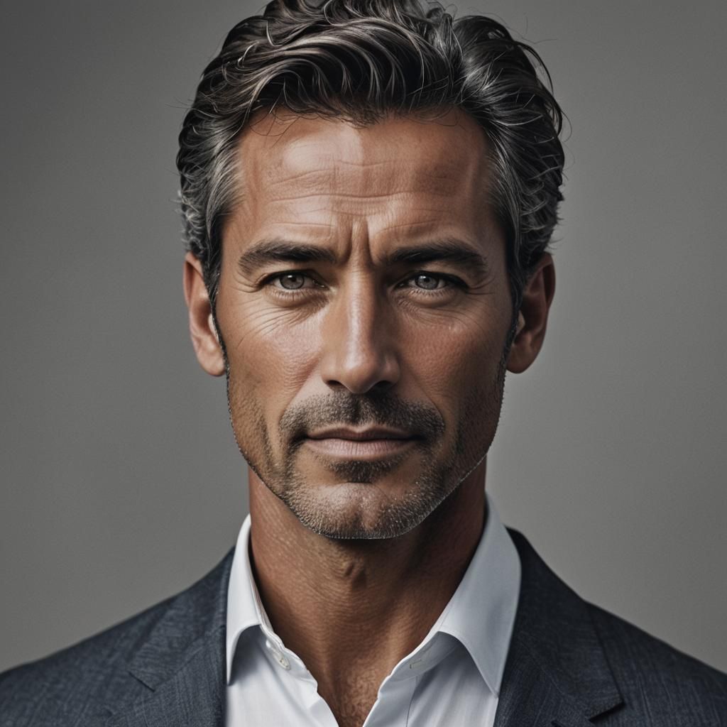 Handsome Man with Salt and Pepper Hair, in Anime Style