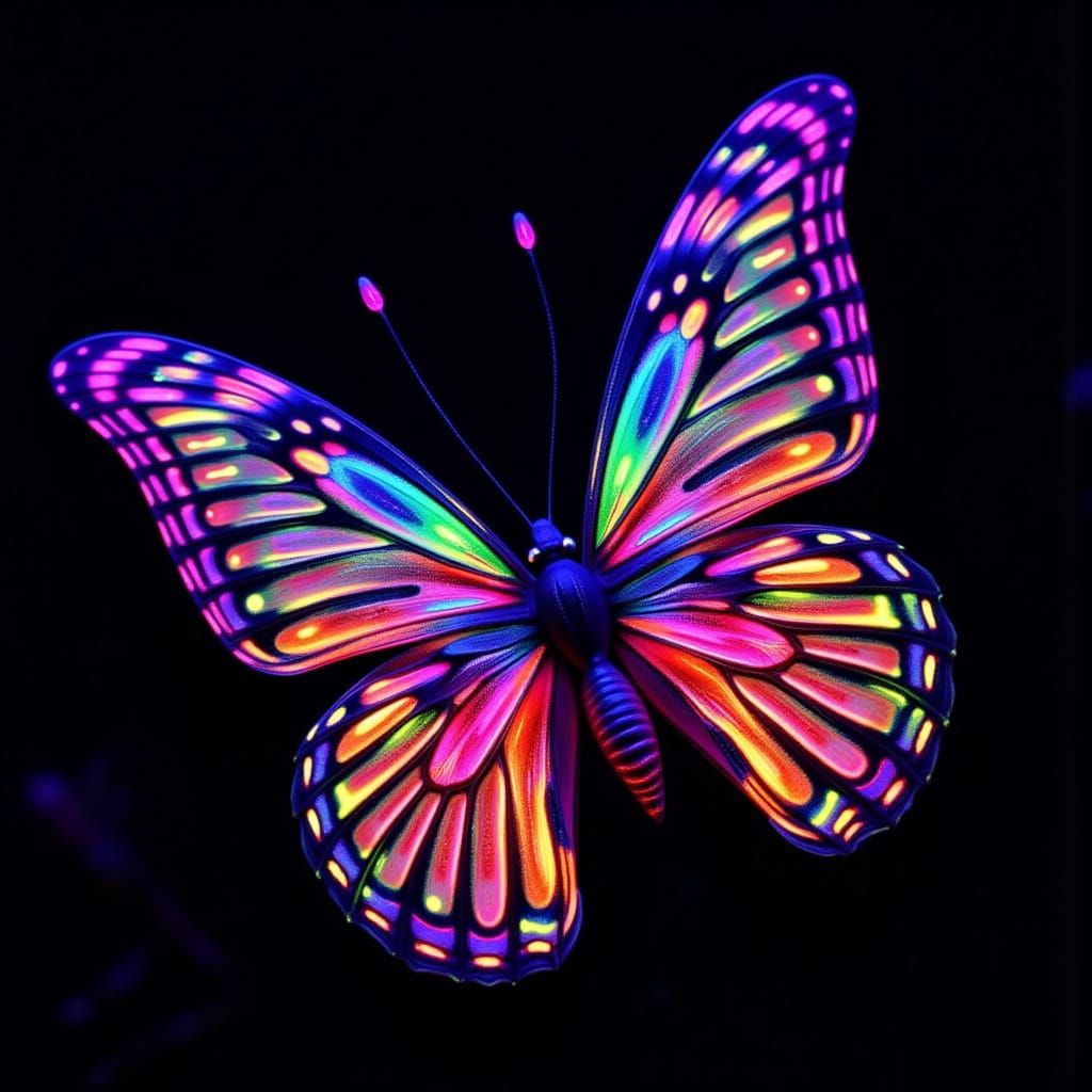 Bioluminescent Butterfly Collage at Sunset in Black-light St...