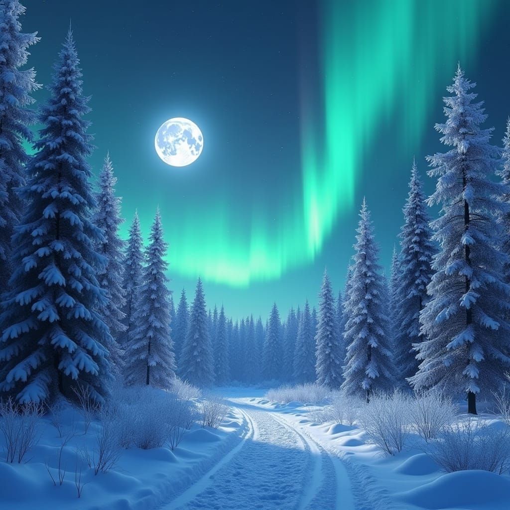 Ethereal Northern Lights Over Snowy Forest