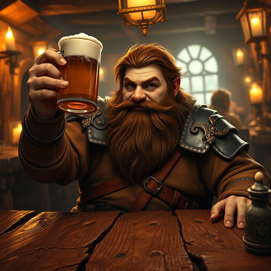 Dwarf Cheers with Mirth in a Cozy Tavern Scene