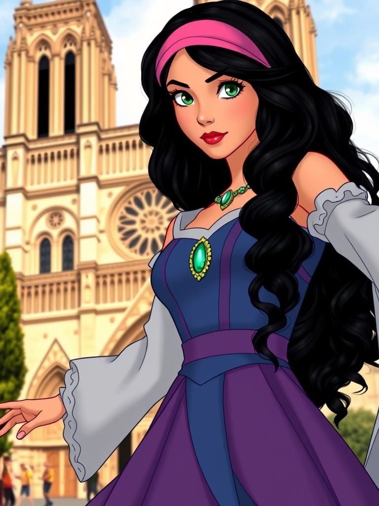 La Esmeralda in Elegant Renaissance Attire, Dancing in Front...