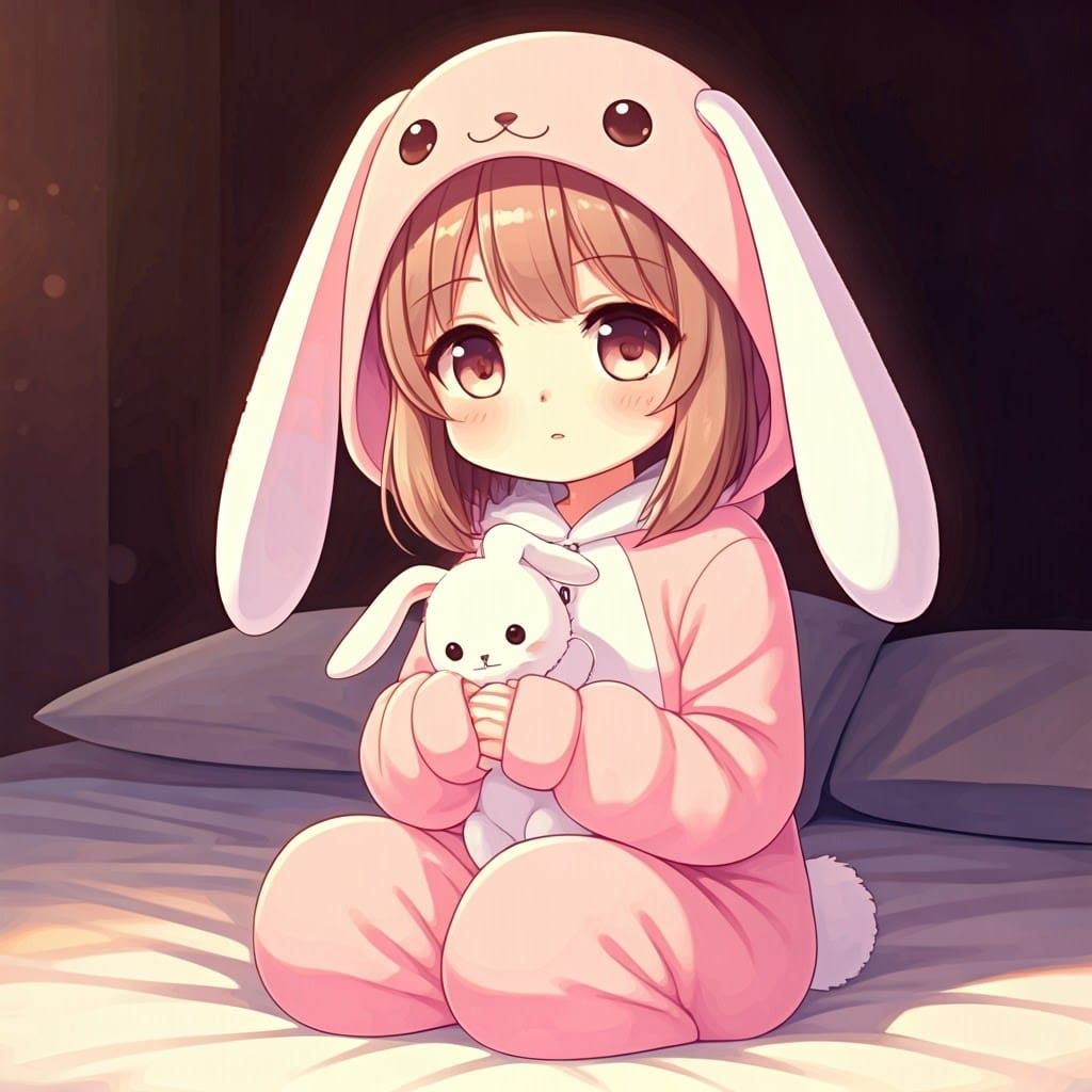 Chibi Girl in Bunny Onesie, Manga Style