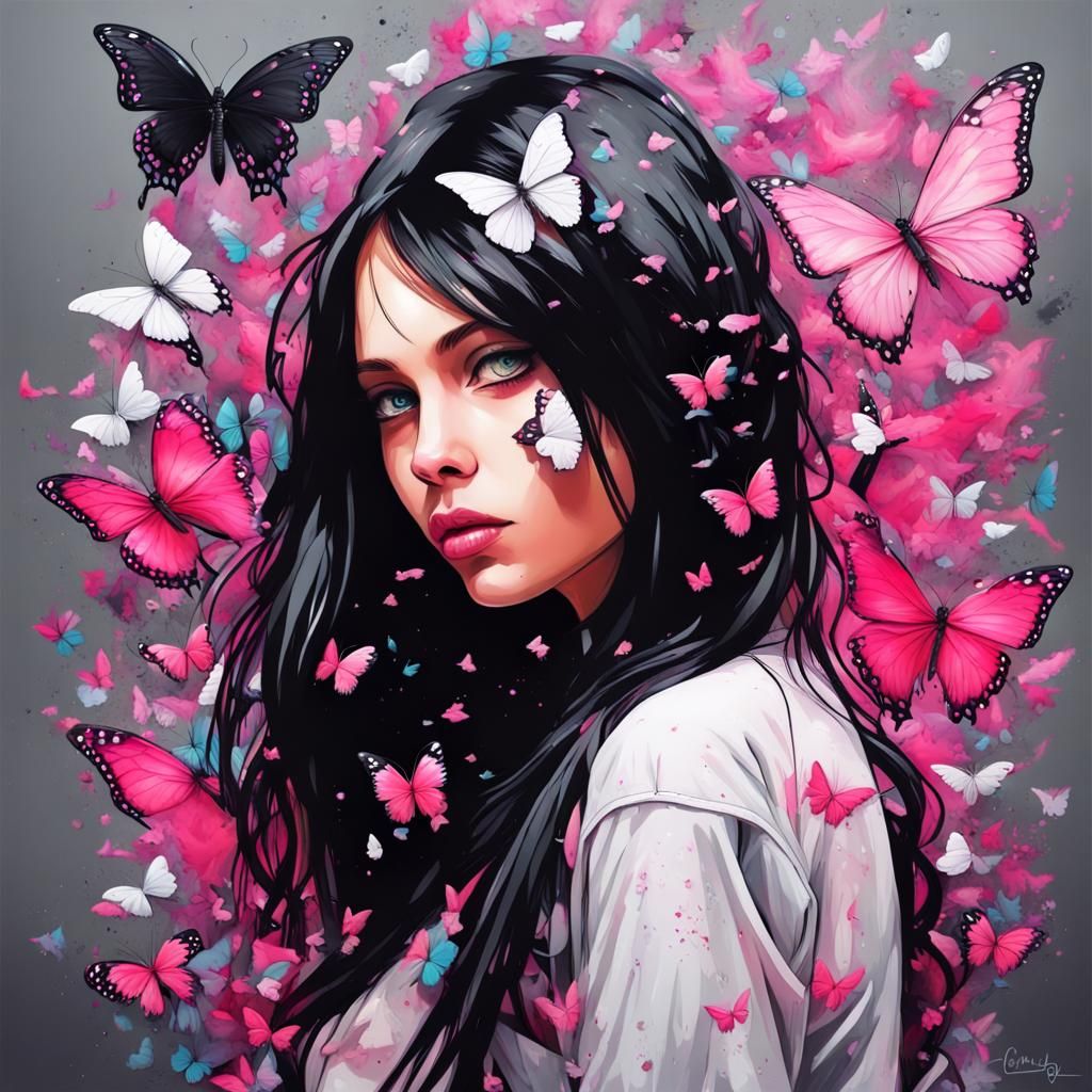 Butterfly Girl in Graffiti Splash Art Style