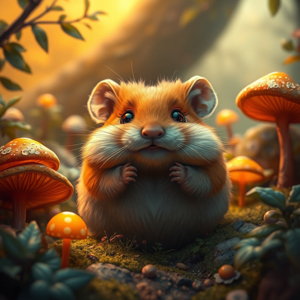 Playful Hamster in a Magical Forest, Digital Art