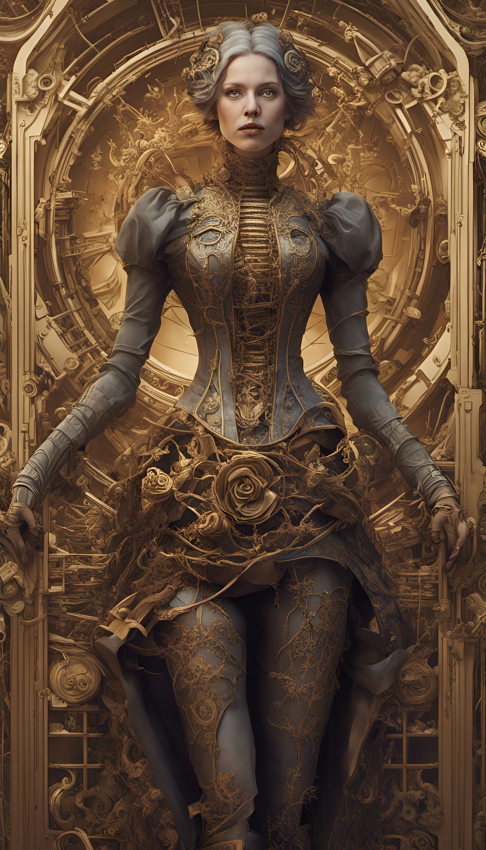 Steampunk Woman in Victorian Dress: 3D Art