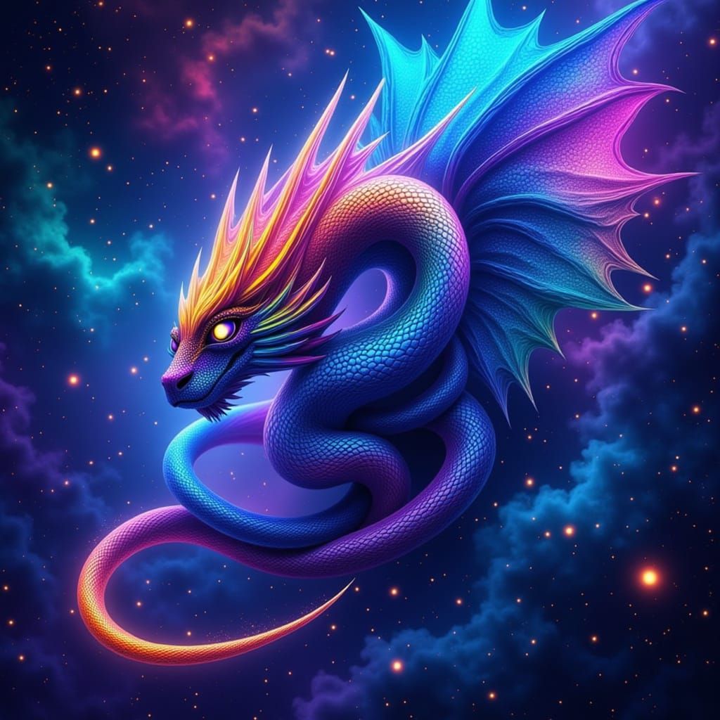 Cosmic Dragon Soars Through Nebula Digital Matte Painting