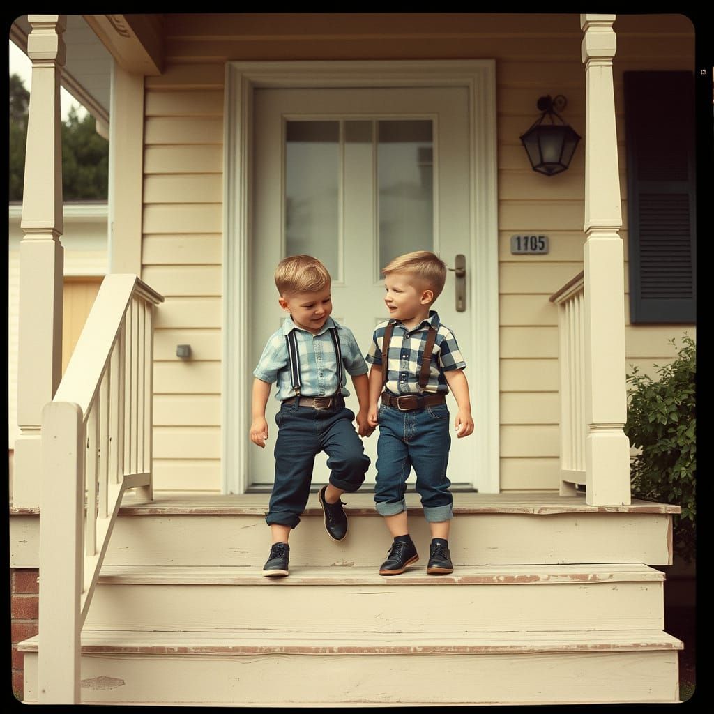 Nostalgic 1950s Suburban Scene in Washed-Out Palette