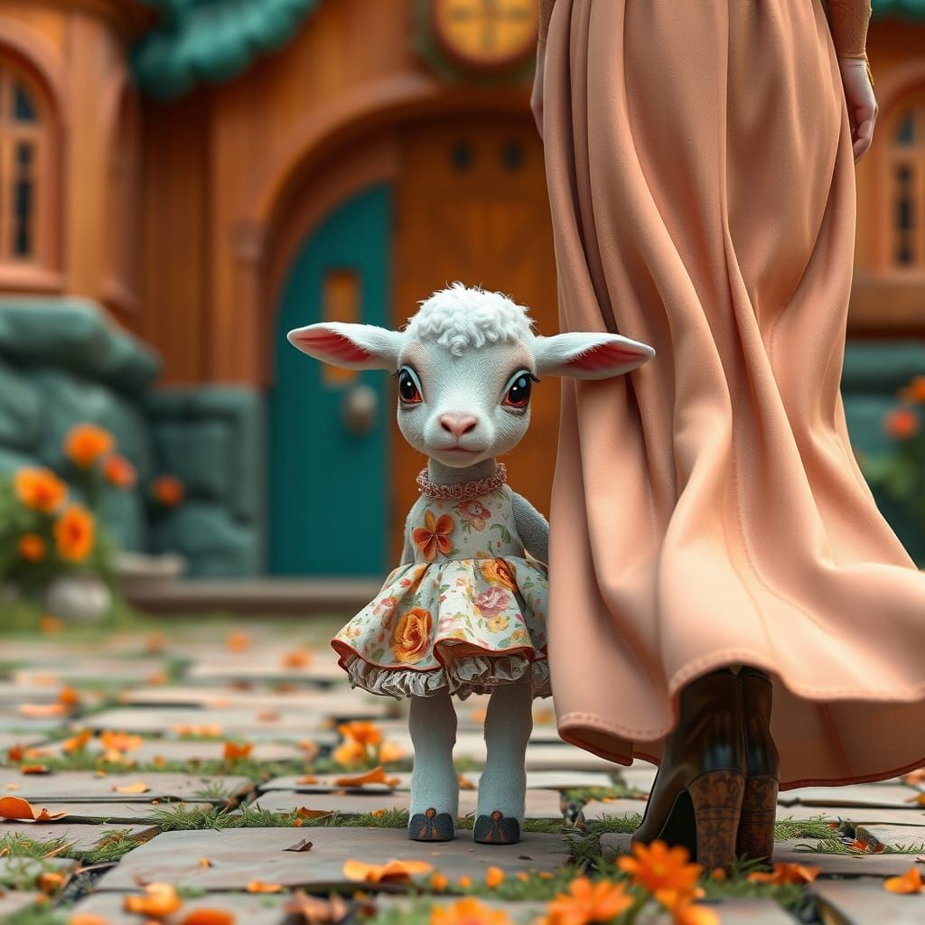 Timid Lamb's First School Day in Storybook Style