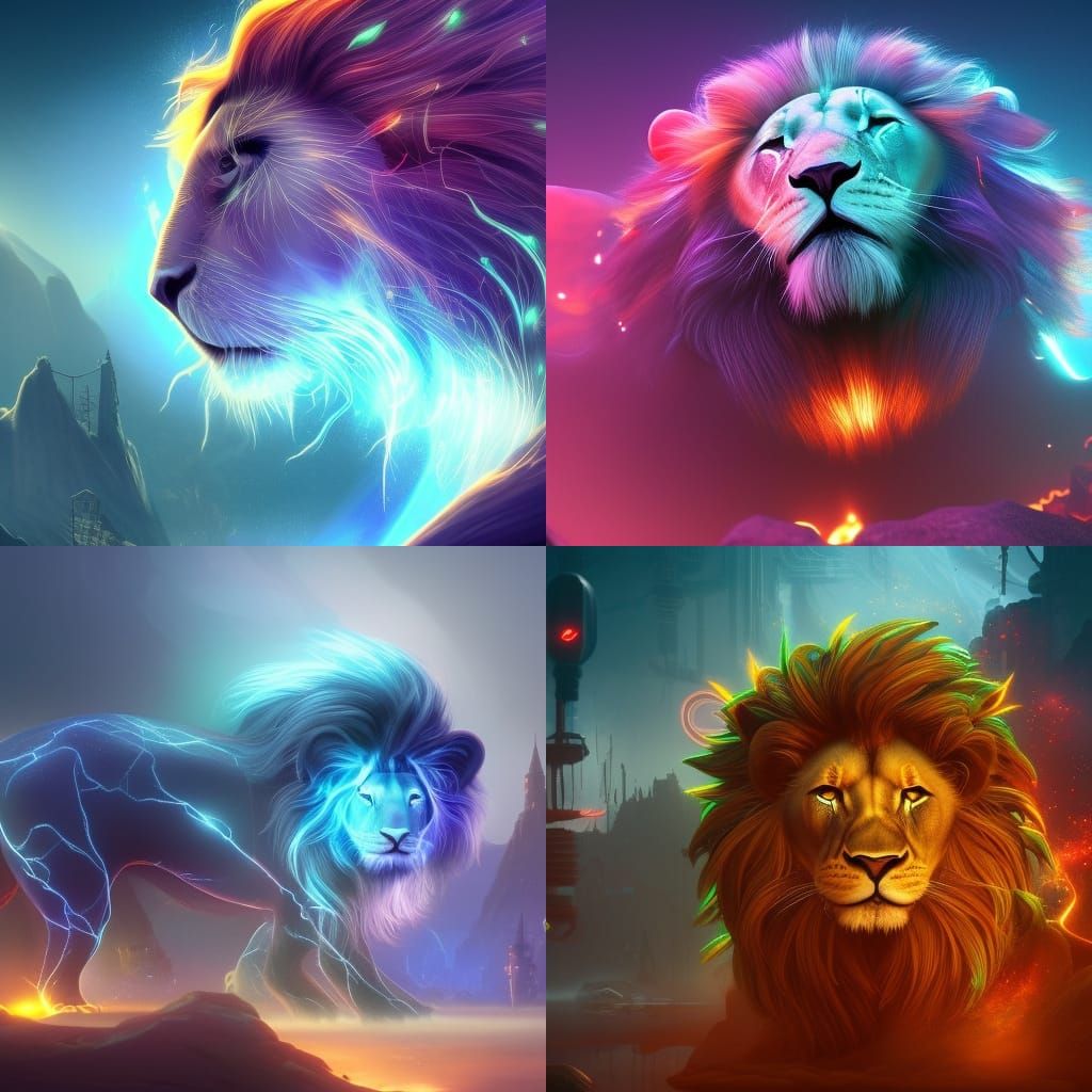 Electric Lion Detailed Matte Painting in Deep Color