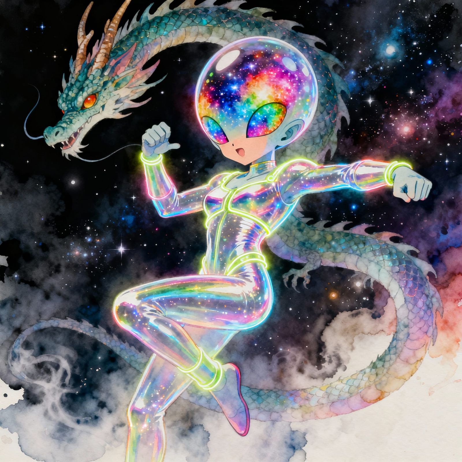 Holographic Alien in Cosmic Space, Anime Style