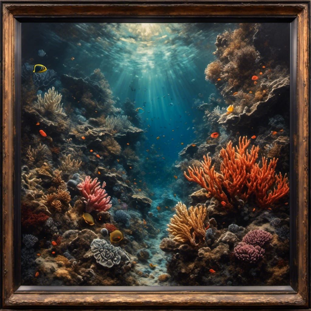 Grungy Oil Painting of a Tropical Coral Reef