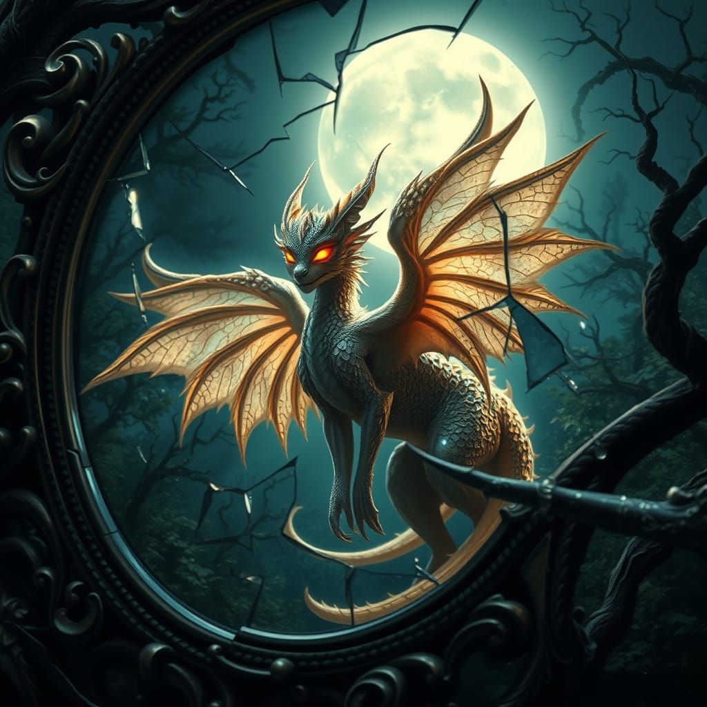 Ethereal Creature Emerging from Moonlit Forest