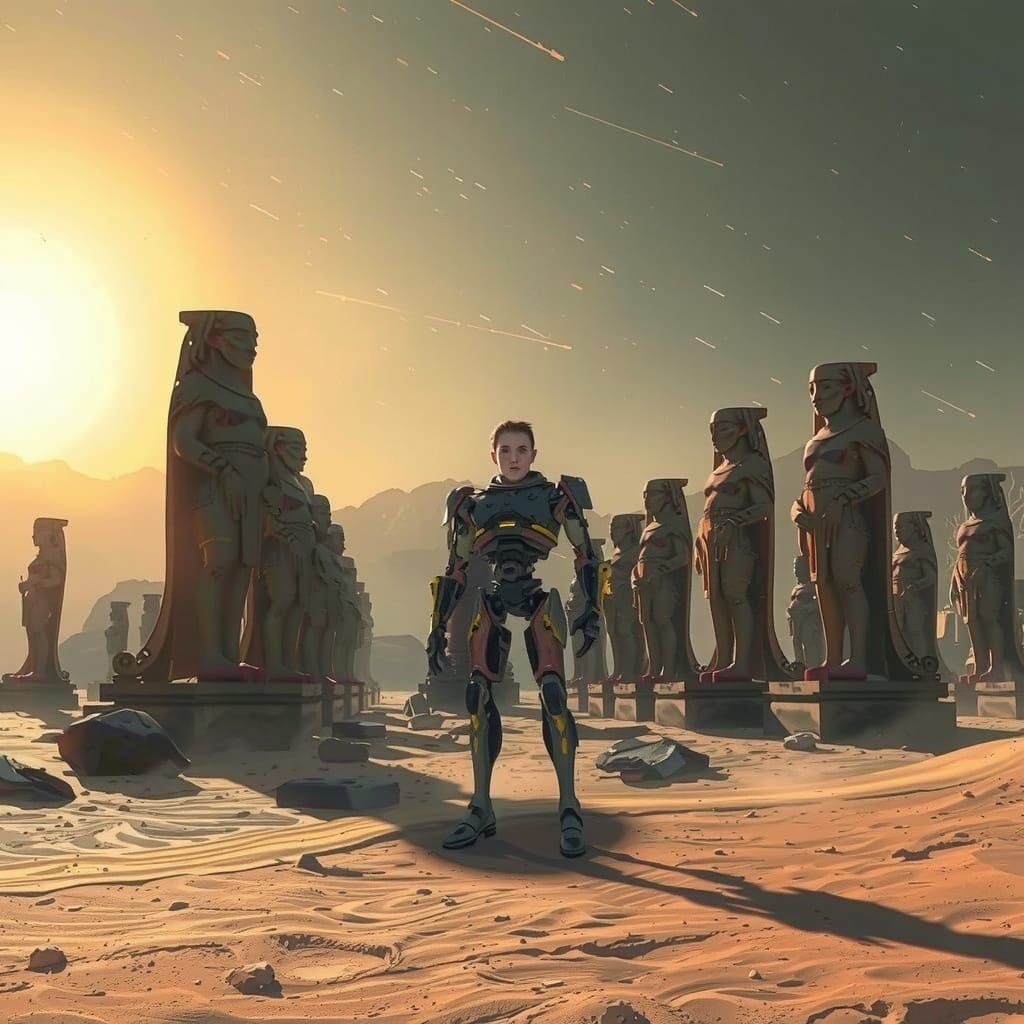 Quantum Brush. A lone  hubber s space ship discovers the ruins of an ancient city on an alien planet. Crumbling statues ...