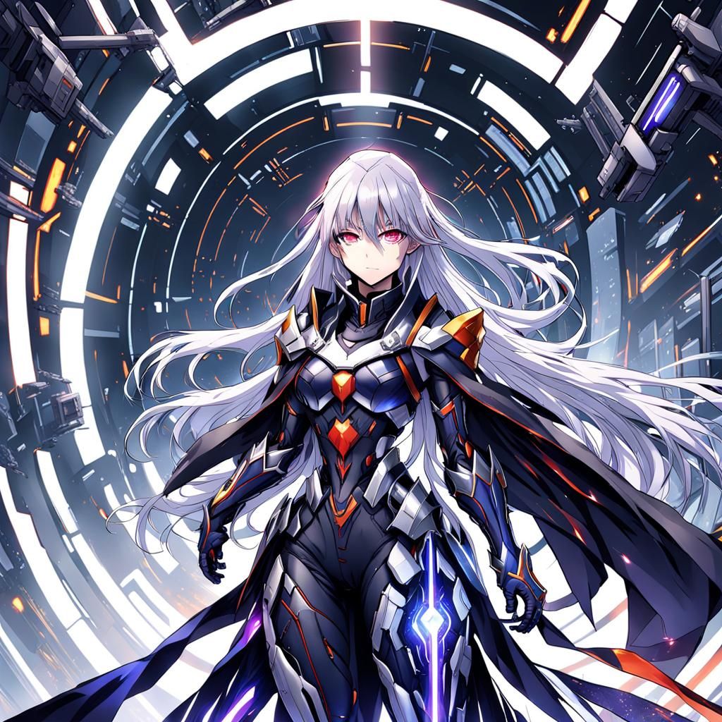 Cyborg Girl in Futuristic Lab, Anime Style