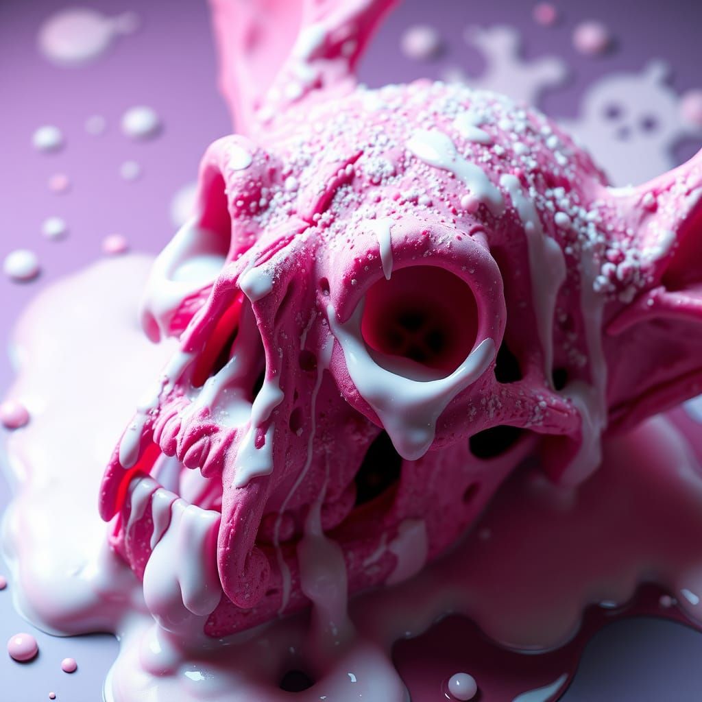 Slime-Covered Pink Bat Skull in Anime Style