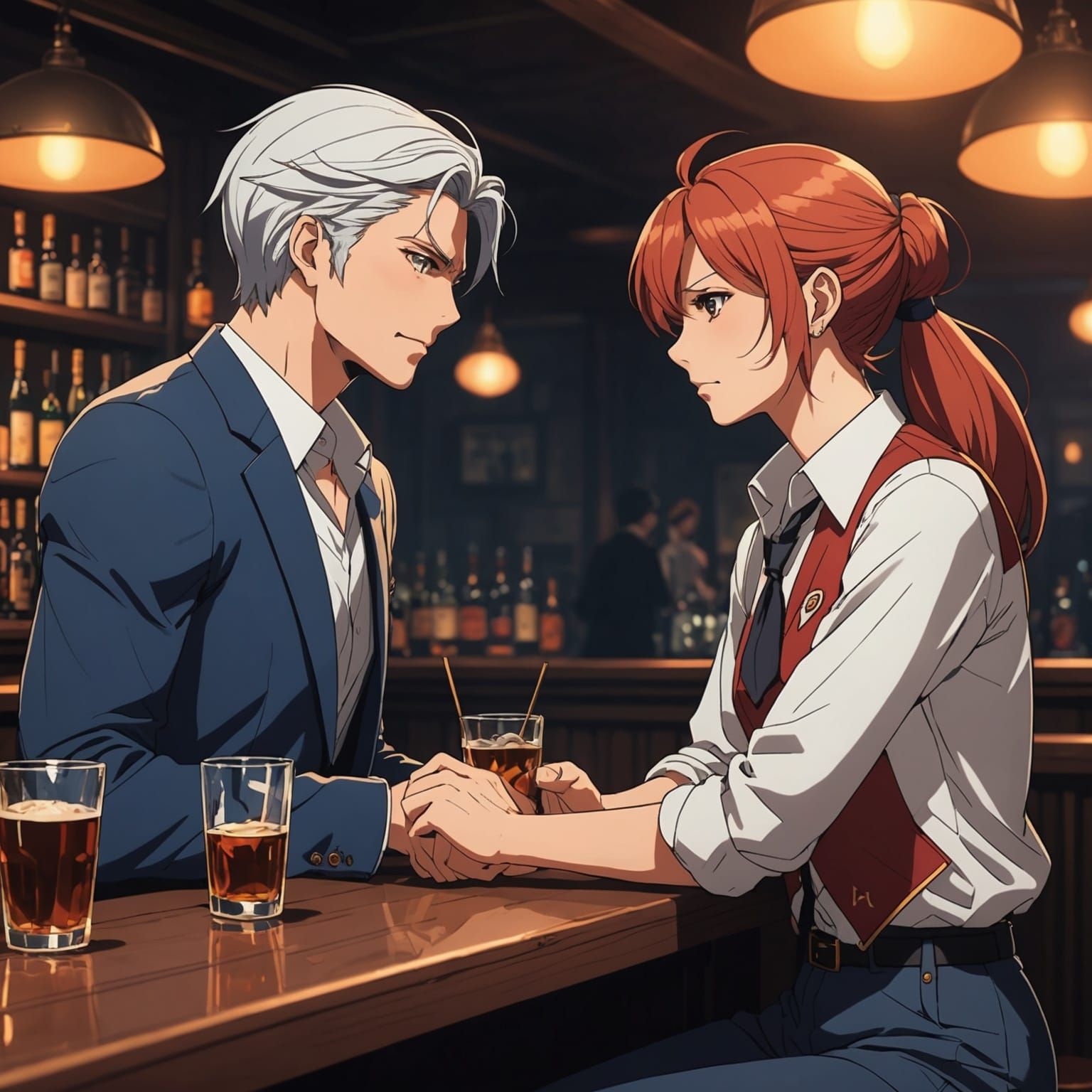 Anxious Reunion of Old Flames: Cel-Shaded Anime Art