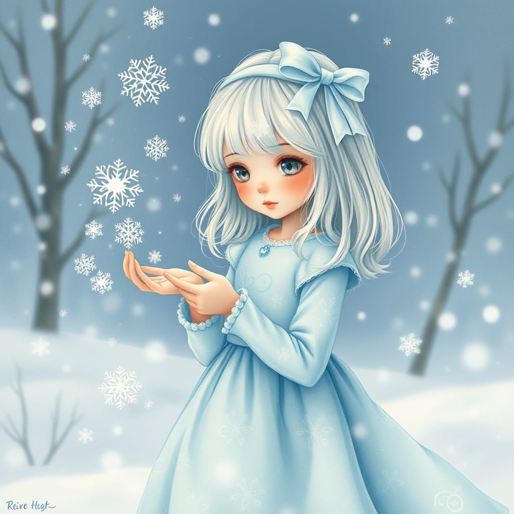 Delicate Winter Scene with Snowflake Dancing Girl