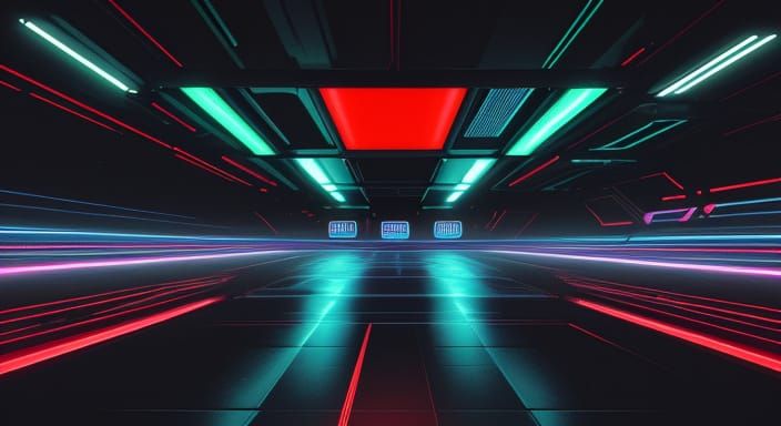 Futuristic Neon Tunnel with Glowing Geometric Lines