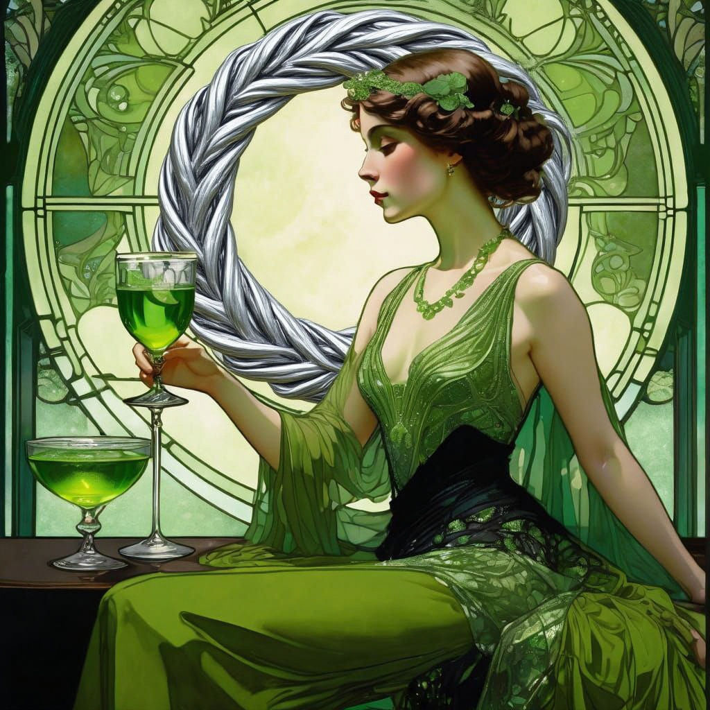 Belle Epoch Woman in Peridot Gown with Absinthe