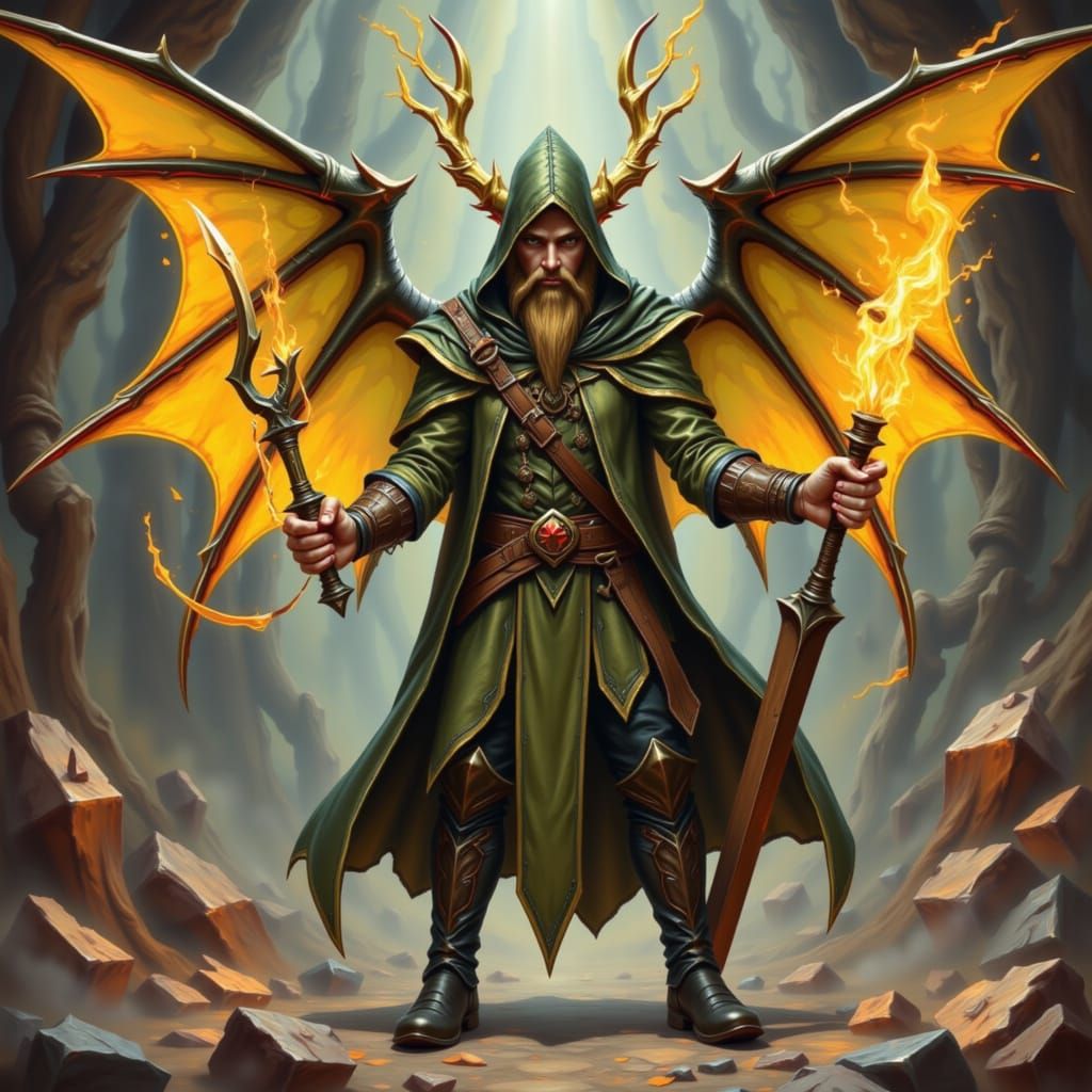 Winged Male Sprite Playing Card in Fantasy Setting