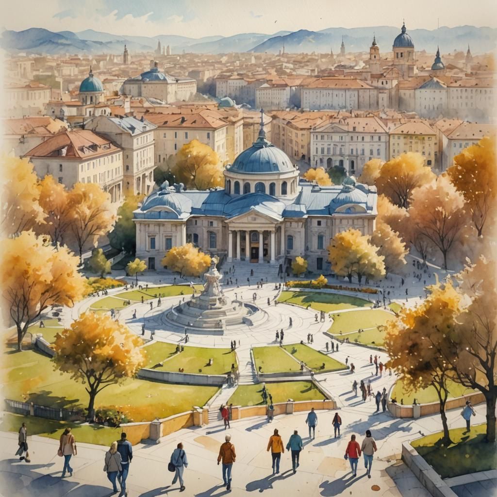 Belvedere Square Vista in Watercolor Architectural Style